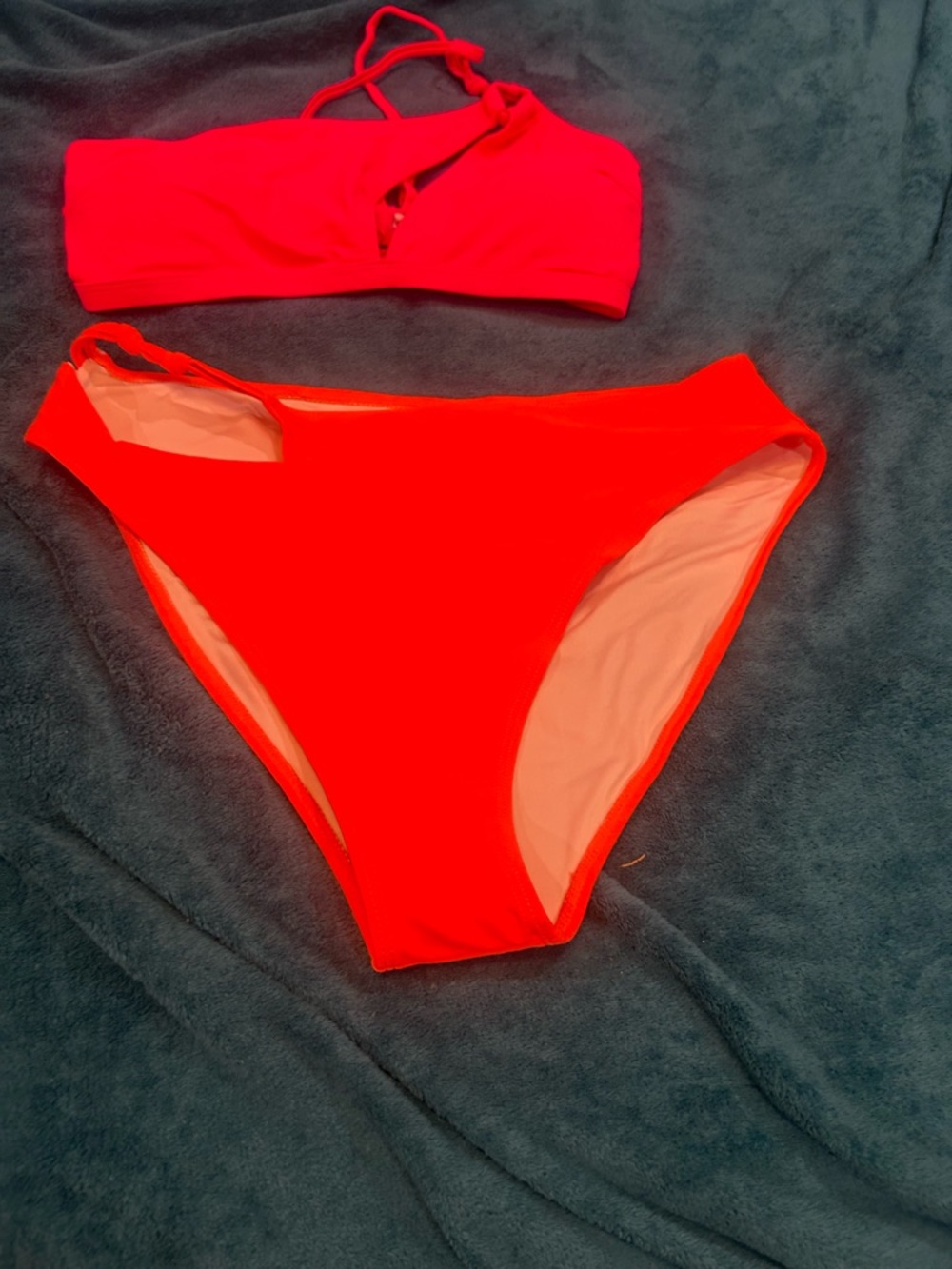 Popvil brand, Women's High-Rise Red Bikini Set with One-Shoulder Top